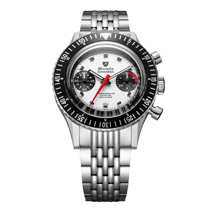 Nivada Grenchen Chronomaster Panda 41mm 85241M04 - Edelstahlarmband Beads of Rice