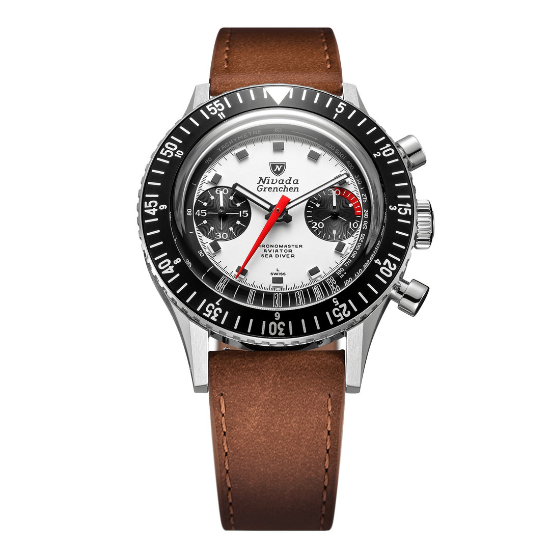 Nivada Grenchen Chronomaster Panda 41mm 85241M16 - Lederarmband Braun