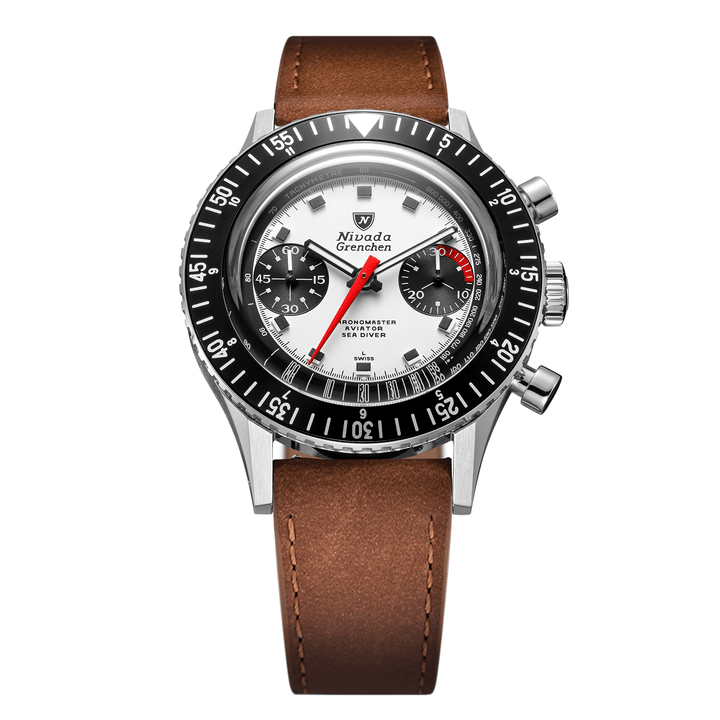 Nivada Grenchen Chronomaster Panda 41mm 85241M16 - Lederarmband Braun