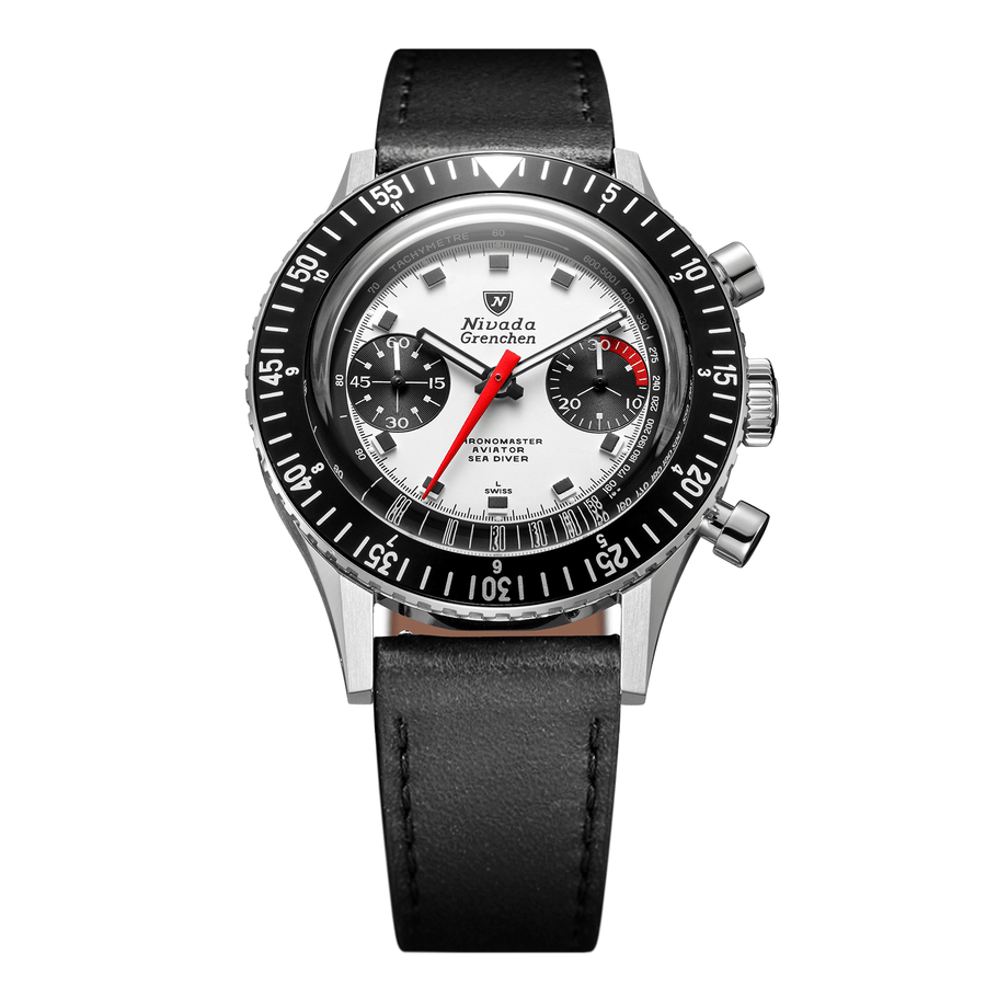 Nivada Grenchen Chronomaster Panda 41mm 85241M17 - Lederarmband Schwarz
