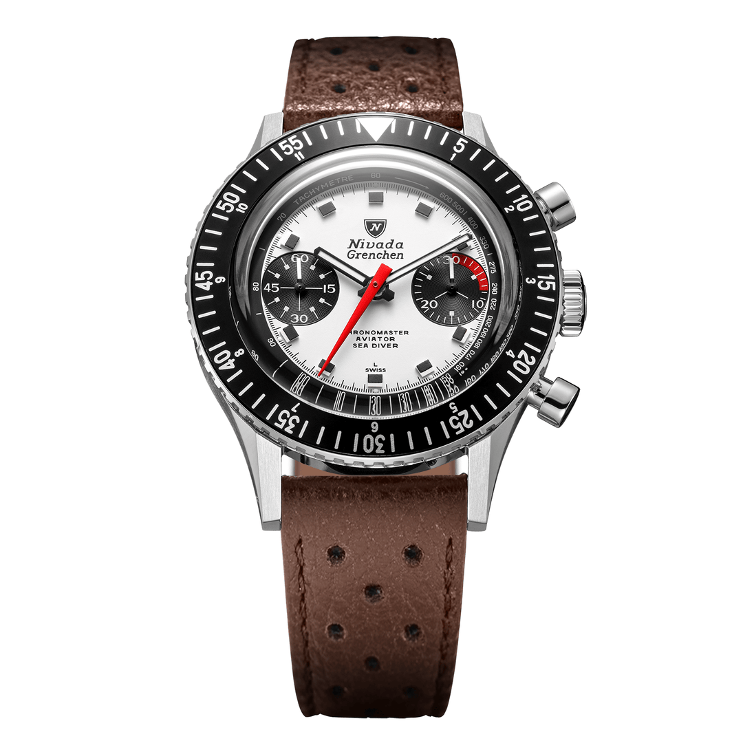 Nivada Grenchen Chronomaster Panda 41mm 85241M23 - Racing-Armband Braun