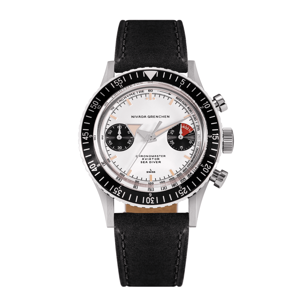 Nivada Grenchen Chronomaster Panda Inter.Bezel Manual 38mm 86010M03LC - Lederarmband Schwarz