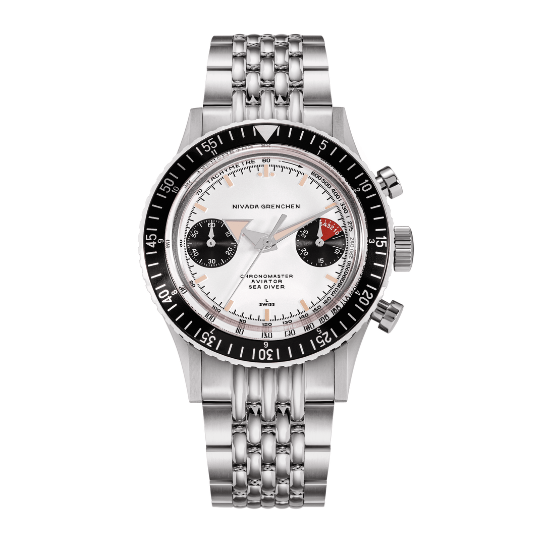 Nivada Grenchen Chronomaster Panda Inter.Bezel Manual 38mm 86010M04LC - Edelstahlarmband Beads of Rice
