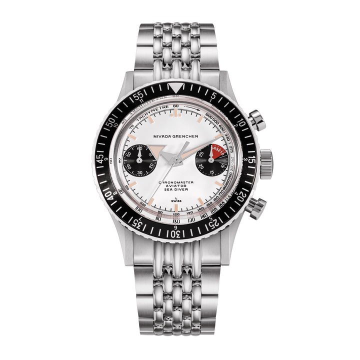 Nivada Grenchen Chronomaster Panda Inter.Bezel Manual 38mm 86010M04LC - Edelstahlarmband Beads of Rice