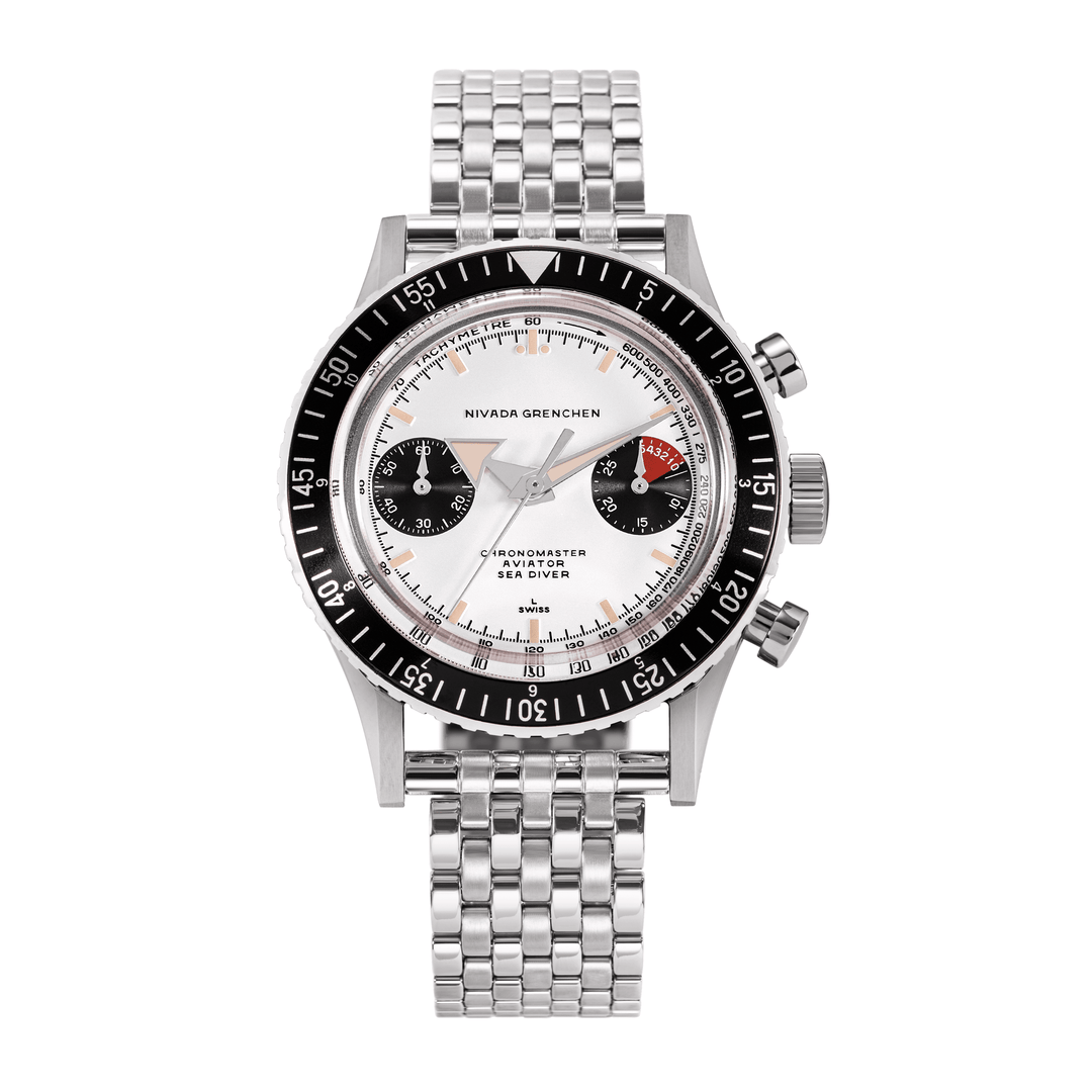 Nivada Grenchen Chronomaster Panda Inter.Bezel Manual 38mm 86010M12LC - Edelstahlarmband Forstner Beads of Rice