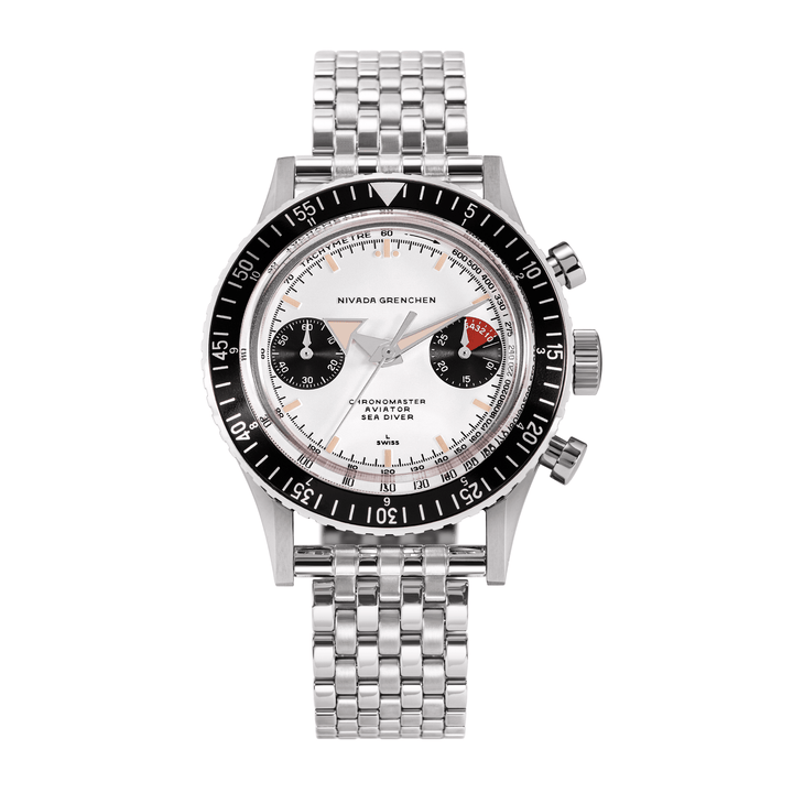 Nivada Grenchen Chronomaster Panda Inter.Bezel Manual 38mm 86010M12LC - Edelstahlarmband Forstner Beads of Rice