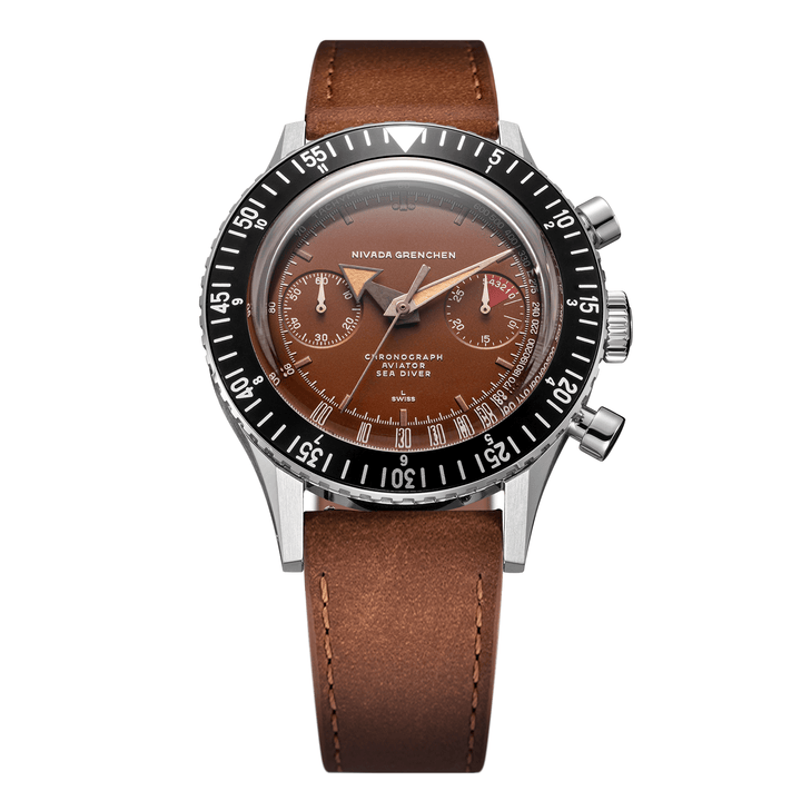 Nivada Grenchen Chronomaster Tropical 41mm 85141M16 - Lederarmband Braun