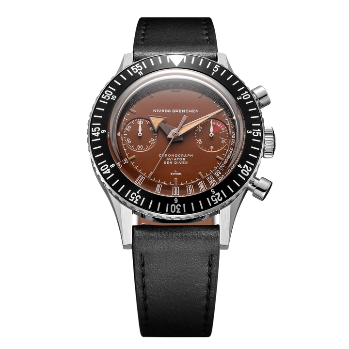 Nivada Grenchen Chronomaster Tropical 41mm 85141M17 - Lederarmband Schwarz