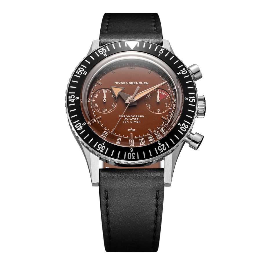 Nivada Grenchen Chronomaster Tropical 41mm 85141M17 - Lederarmband Schwarz