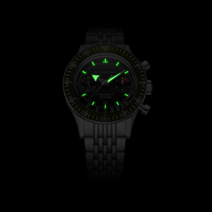 Nivada Grenchen Chronomaster White Broad Arrow Inter.Bezel Manual 38mm 86007WM - Leuchtmasse im Dunkeln
