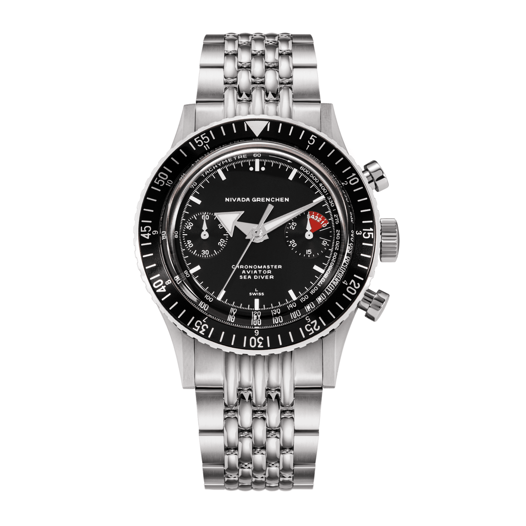 Nivada Grenchen Chronomaster White Broad Arrow Inter.Bezel Manual 38mm 86007WM04LC - Edelstahlarmband Beads of Rice