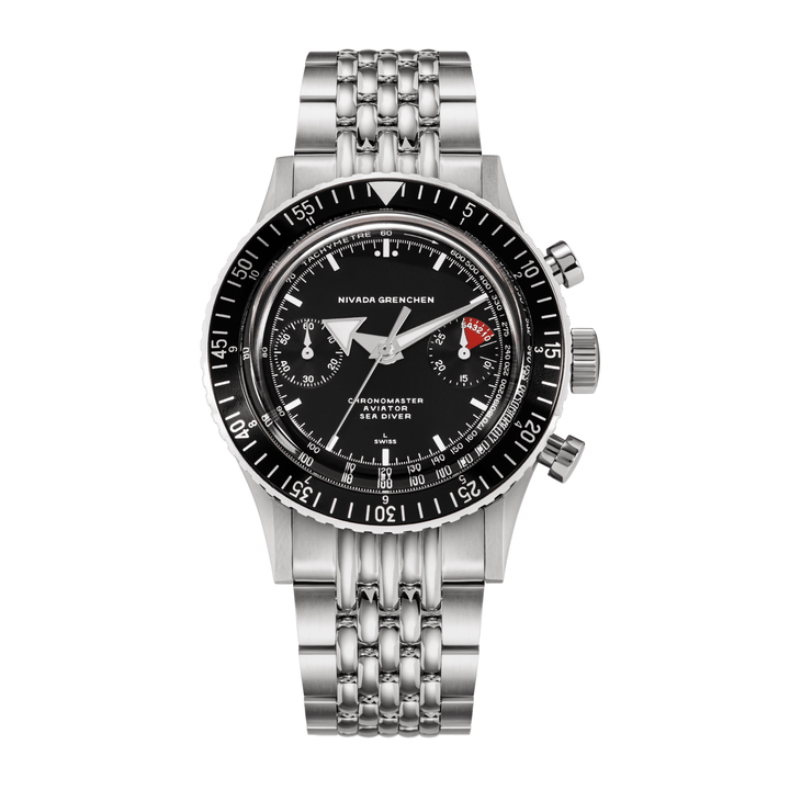 Nivada Grenchen Chronomaster White Broad Arrow Inter.Bezel Manual 38mm 86007WM04LC - Edelstahlarmband Beads of Rice