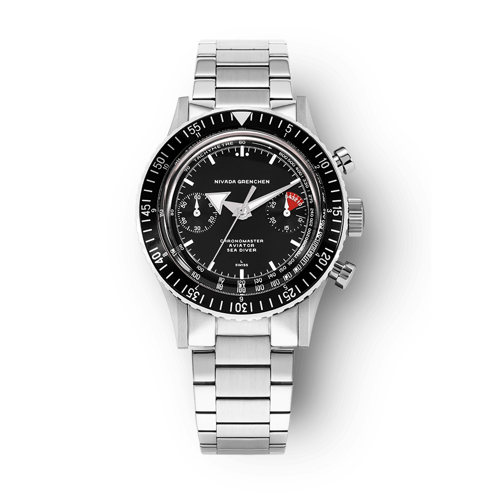 Nivada Grenchen Chronomaster White Broad Arrow Inter.Bezel Manual 38mm 86007WM20LC - Edelstahlarmband Flat Link