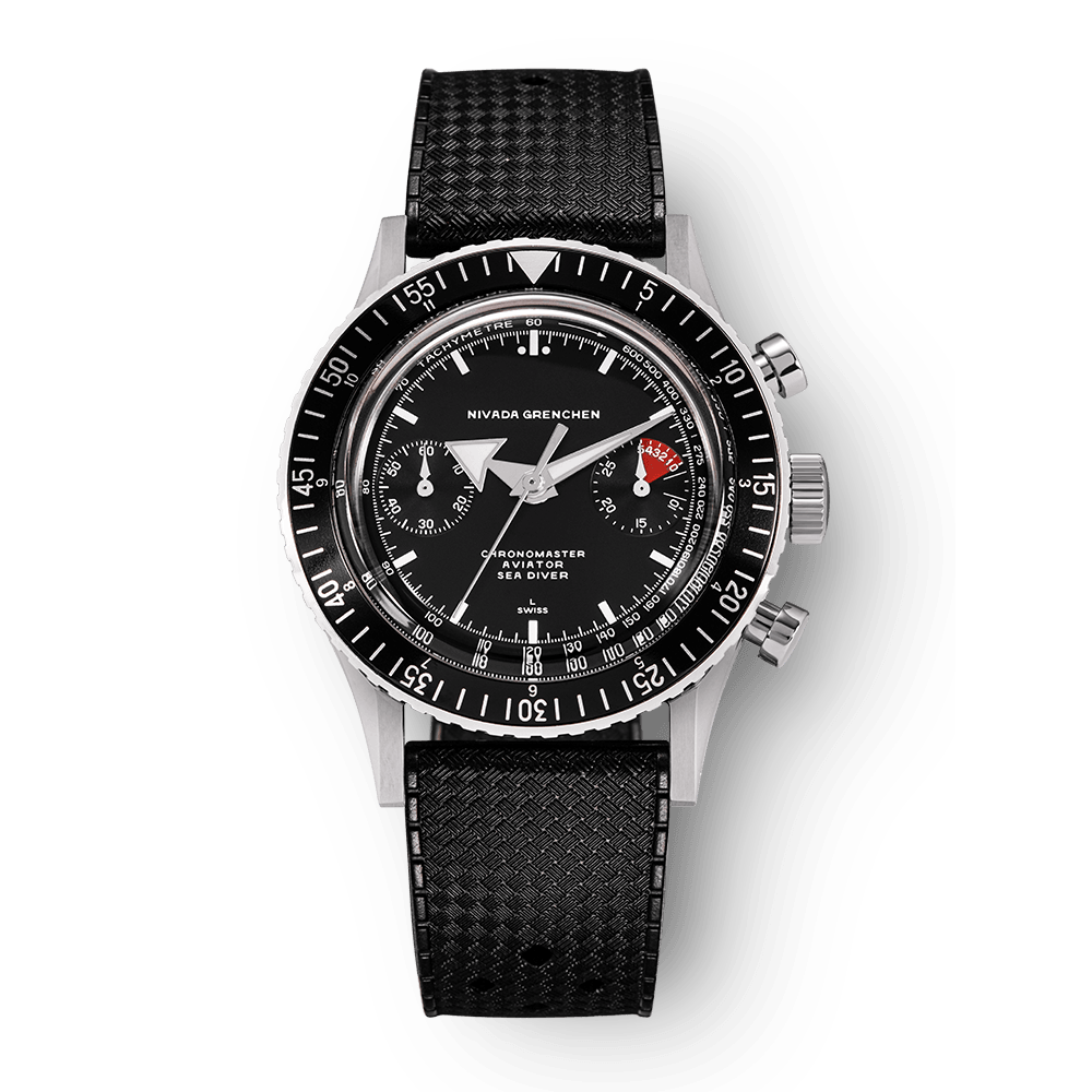 Nivada Grenchen Chronomaster White Broad Arrow Inter.Bezel Manual 38mm 86008WM01LC - Kautschukarmband Tropic