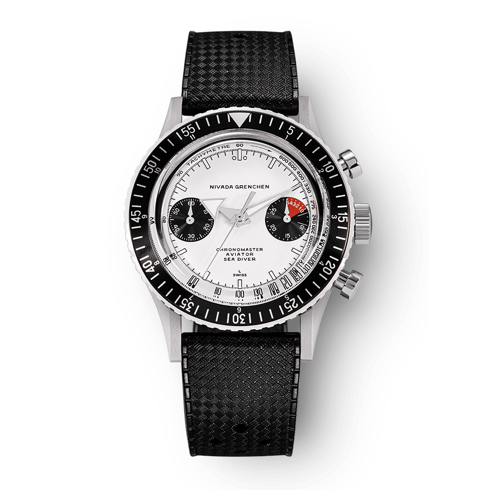 Nivada Grenchen Chronomaster White Panda 38mm 86010WM01LC - Kautschukarmband Tropic