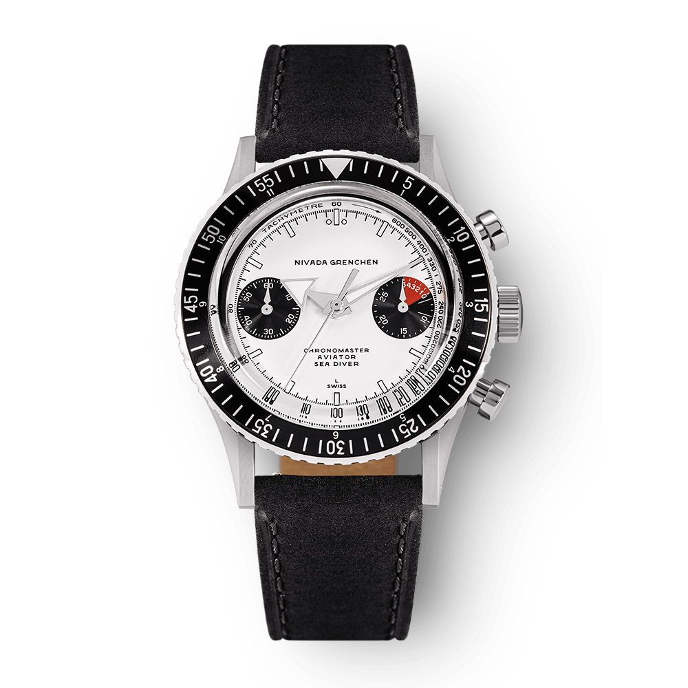 Nivada Grenchen Chronomaster White Panda 38mm 86010WM03LC - Lederarmband Schwarz