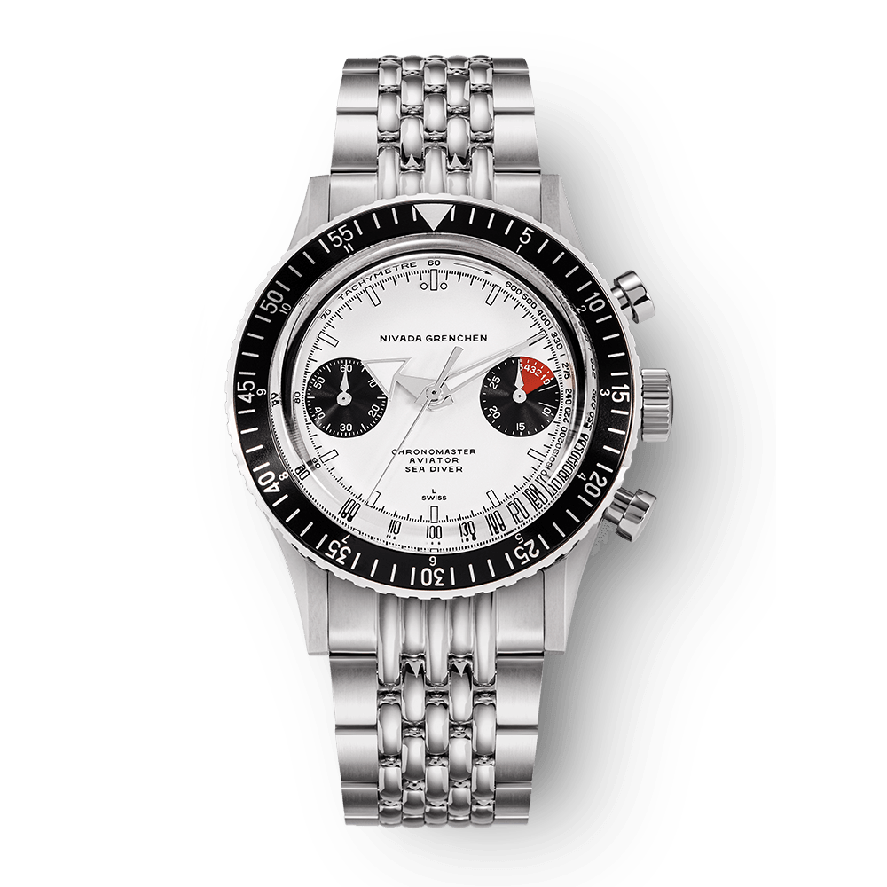 Nivada Grenchen Chronomaster White Panda 38mm 86010WM04LC - Edelstahlarmband Beads of Rice