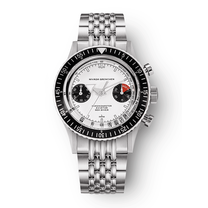 Nivada Grenchen Chronomaster White Panda 38mm 86010WM04LC - Edelstahlarmband Beads of Rice