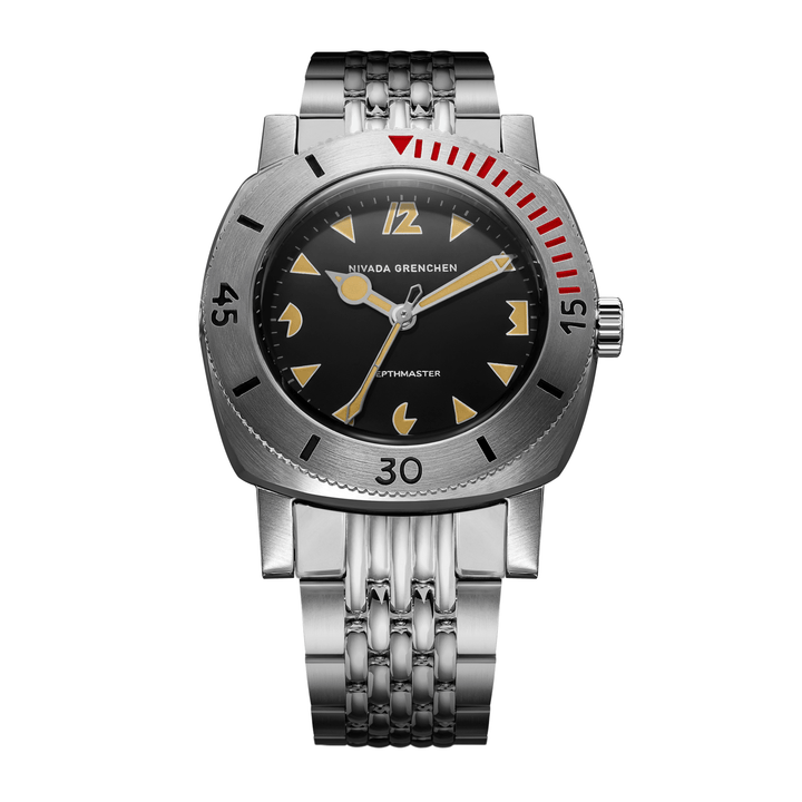 Nivada Grenchen Depthmaster Art Deco 39mm 14105A04 - Edelstahlarmband Beads of Rice