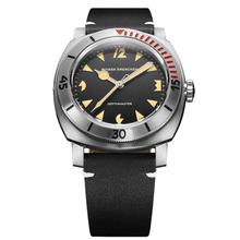Nivada Grenchen Depthmaster Art Deco 42mm 14200A15 - Lederarmband Schwarz weiße Naht