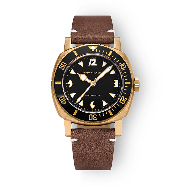 Nivada Grenchen Depthmaster Bronze 39mm 14123A14 - Lederarmband Braun weiße Naht