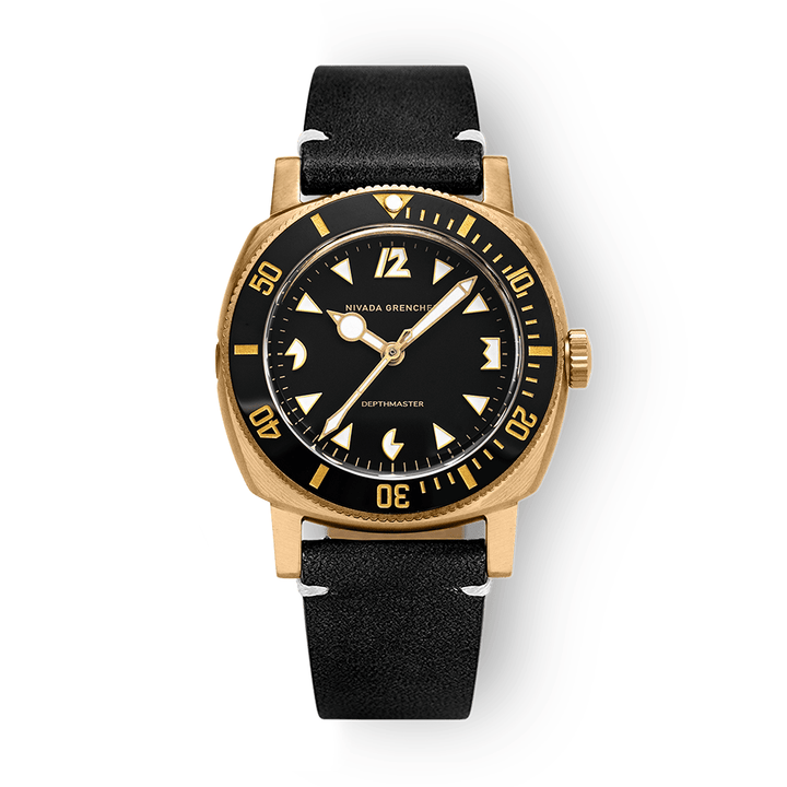 Nivada Grenchen Depthmaster Bronze 39mm 14123A15 - Lederarmband Schwarz weiße Naht
