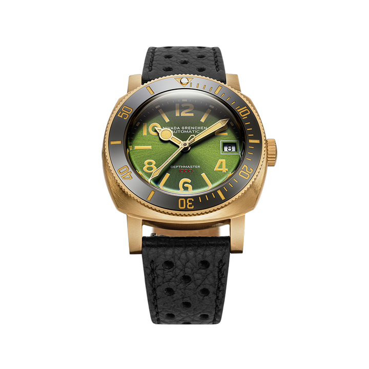 Nivada Grenchen Depthmaster Bronze Green 39mm 14132A10 - Racing-Armband Schwarz