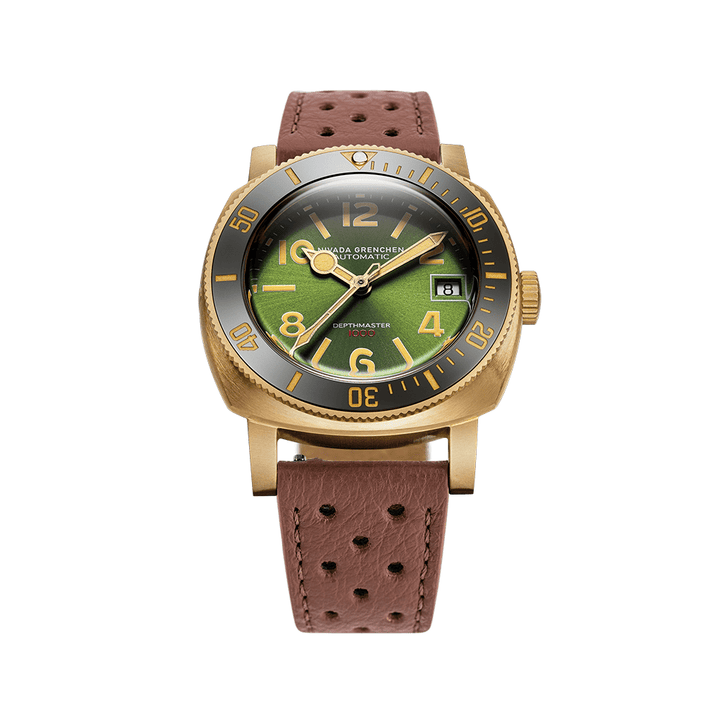 Nivada Grenchen Depthmaster Bronze Green 39mm 14132A23 - Racing-Armband Braun