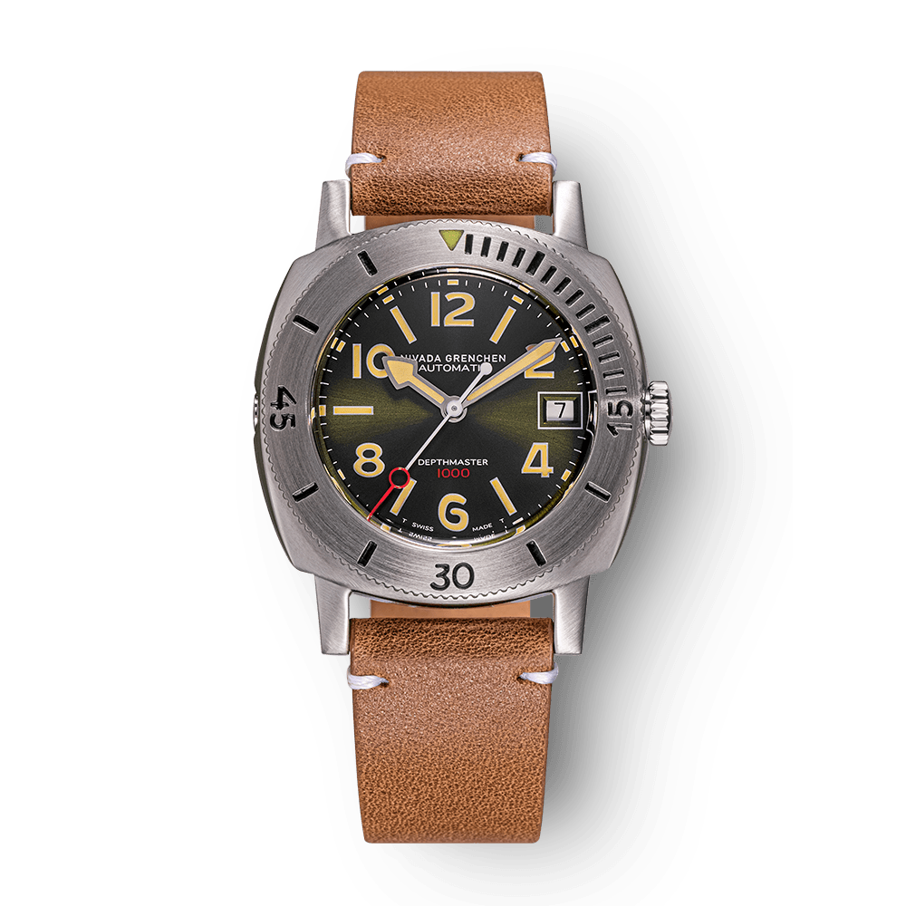 Nivada Grenchen Depthmaster Numerals Green 39mm 14103A16 - Lederarmband Braun