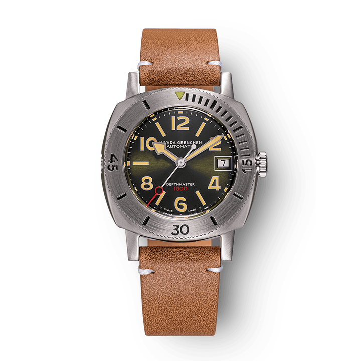 Nivada Grenchen Depthmaster Numerals Green 39mm 14103A16 - Lederarmband Braun