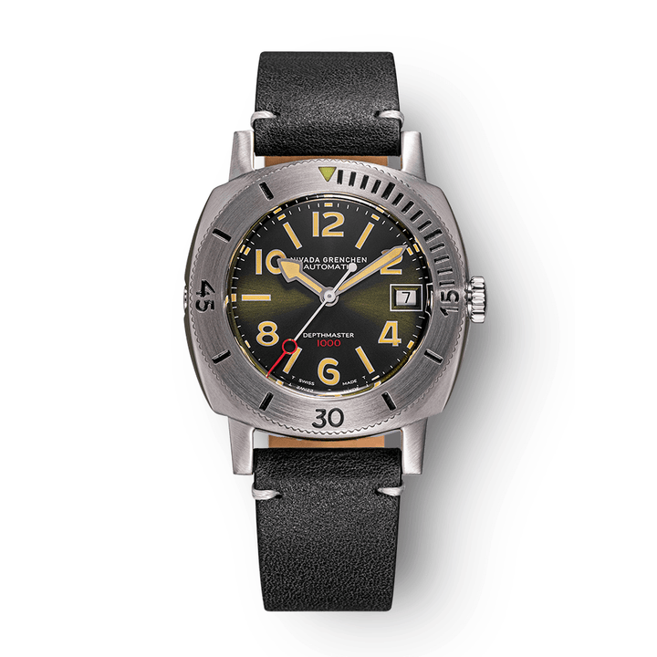 Nivada Grenchen Depthmaster Numerals Green 39mm 14103A17 - Lederarmband Schwarz