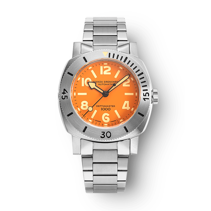Nivada Grenchen Depthmaster Orange 39mm 14127A20 - Edelstahlarmband Flat Link