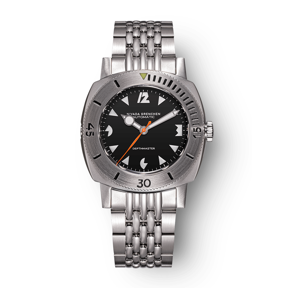Nivada Grenchen Depthmaster White Art Deco 39mm 14102A04 - Edelstahlarmband Beads of Rice