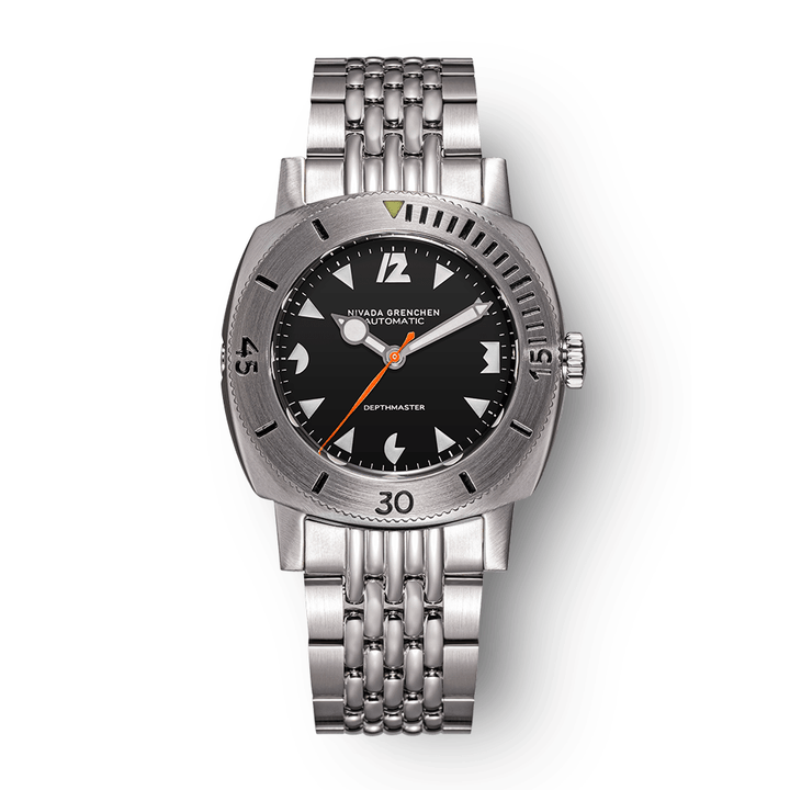 Nivada Grenchen Depthmaster White Art Deco 39mm 14102A04 - Edelstahlarmband Beads of Rice