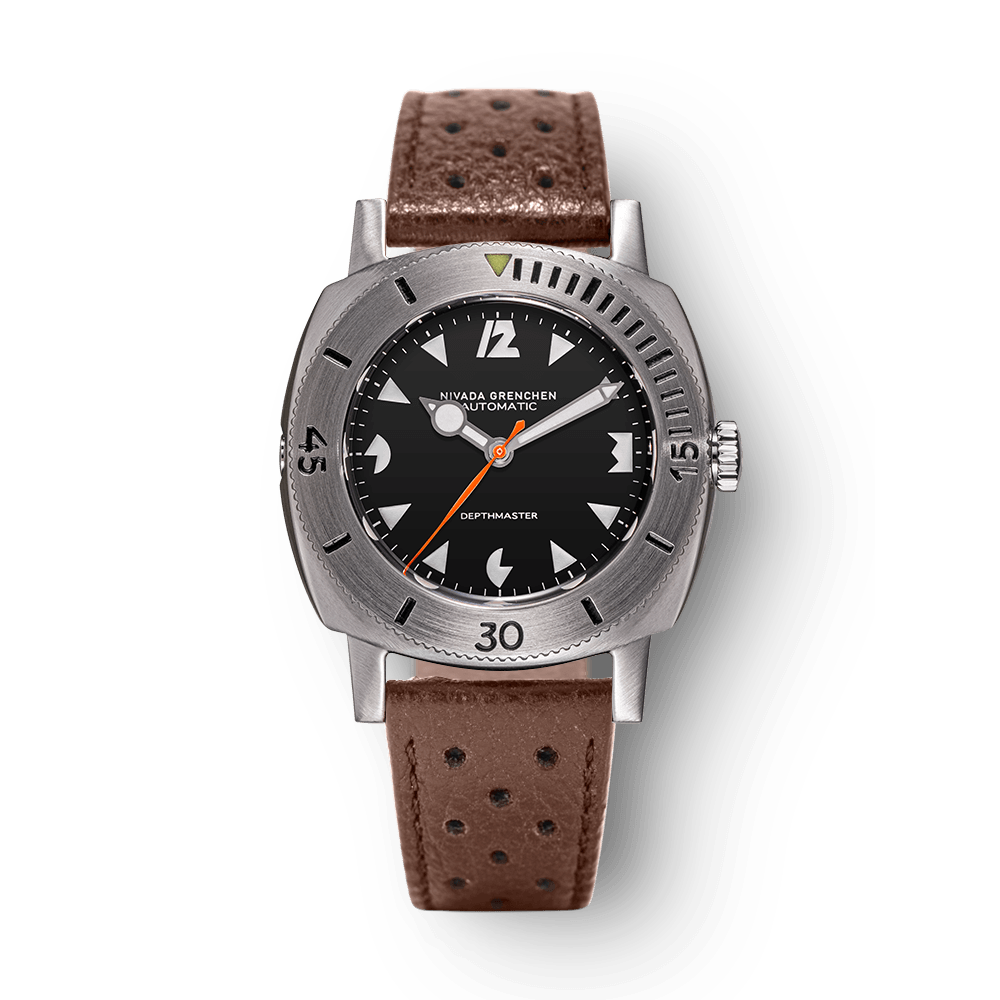 Nivada Grenchen Depthmaster White Art Deco 39mm 14102A23 - Racing-Armband Braun