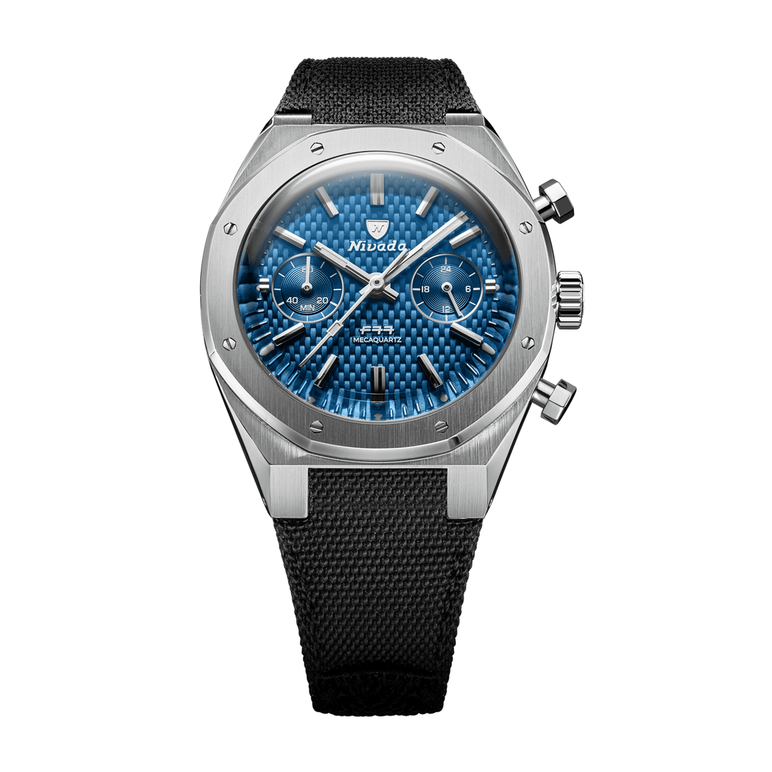 Nivada Grenchen F77 Chrono Mecaquartz Blue 38mm 68000Q77-BC - Textilarmband Klettverschluss