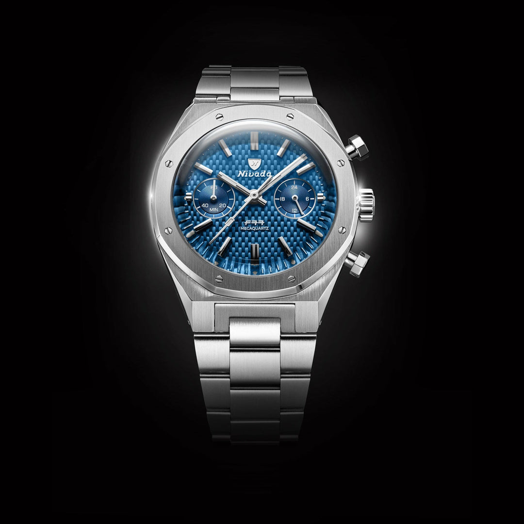 Nivada Grenchen F77 Chrono Mecaquartz Blue 38mm 68000Q77 - Frontansicht