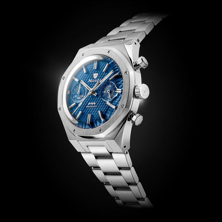 Nivada Grenchen F77 Chrono Mecaquartz Blue 38mm 68000Q77 - Gehäuse im Profil