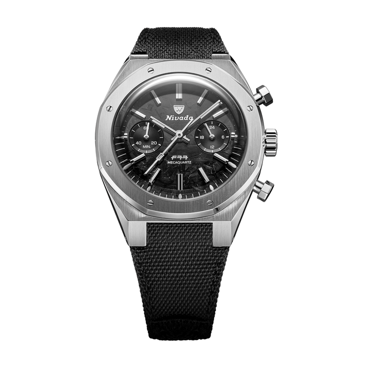 Nivada Grenchen F77 Chrono Mecaquartz Carbon 38mm 68002Q77-BC - Textilarmband Klettverschluss