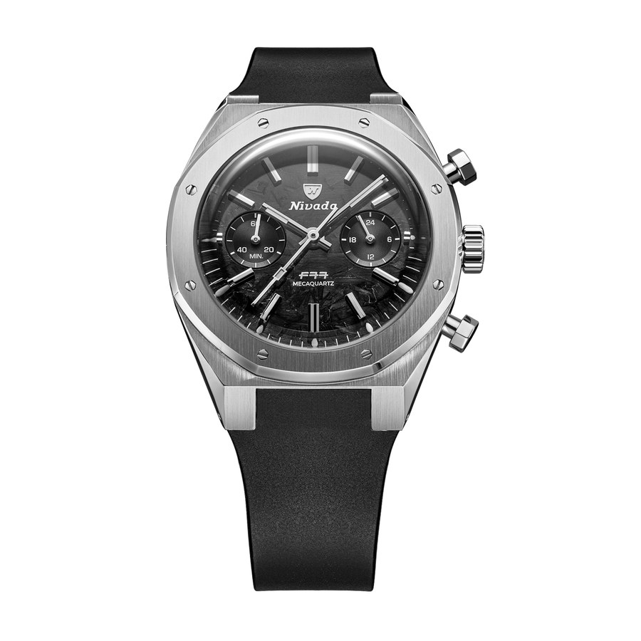 Nivada Grenchen F77 Chrono Mecaquartz Carbon 38mm 68002Q77-DR - Kautschukarmband Schwarz