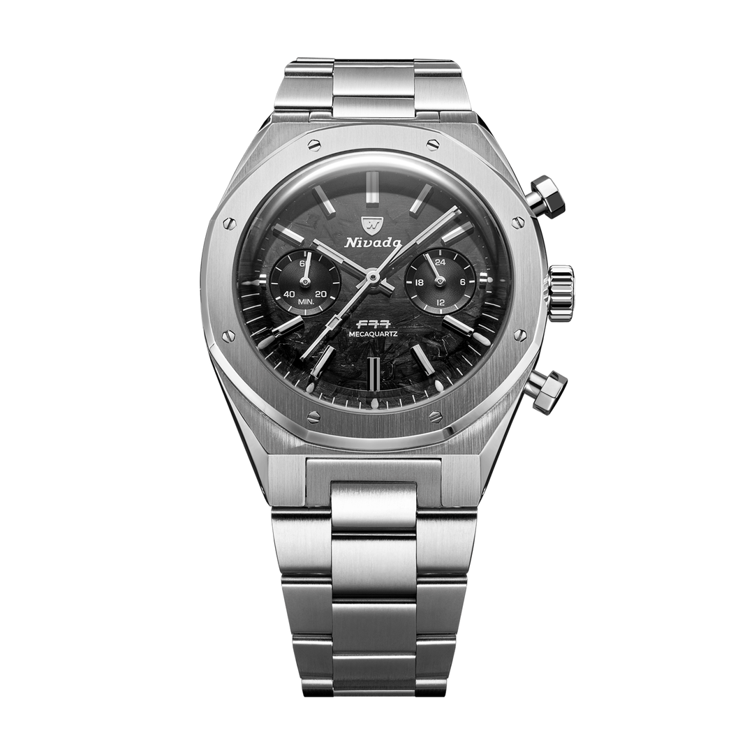 Nivada Grenchen F77 Chrono Mecaquartz Carbon 38mm 68002Q77 - Edelstahlarmband