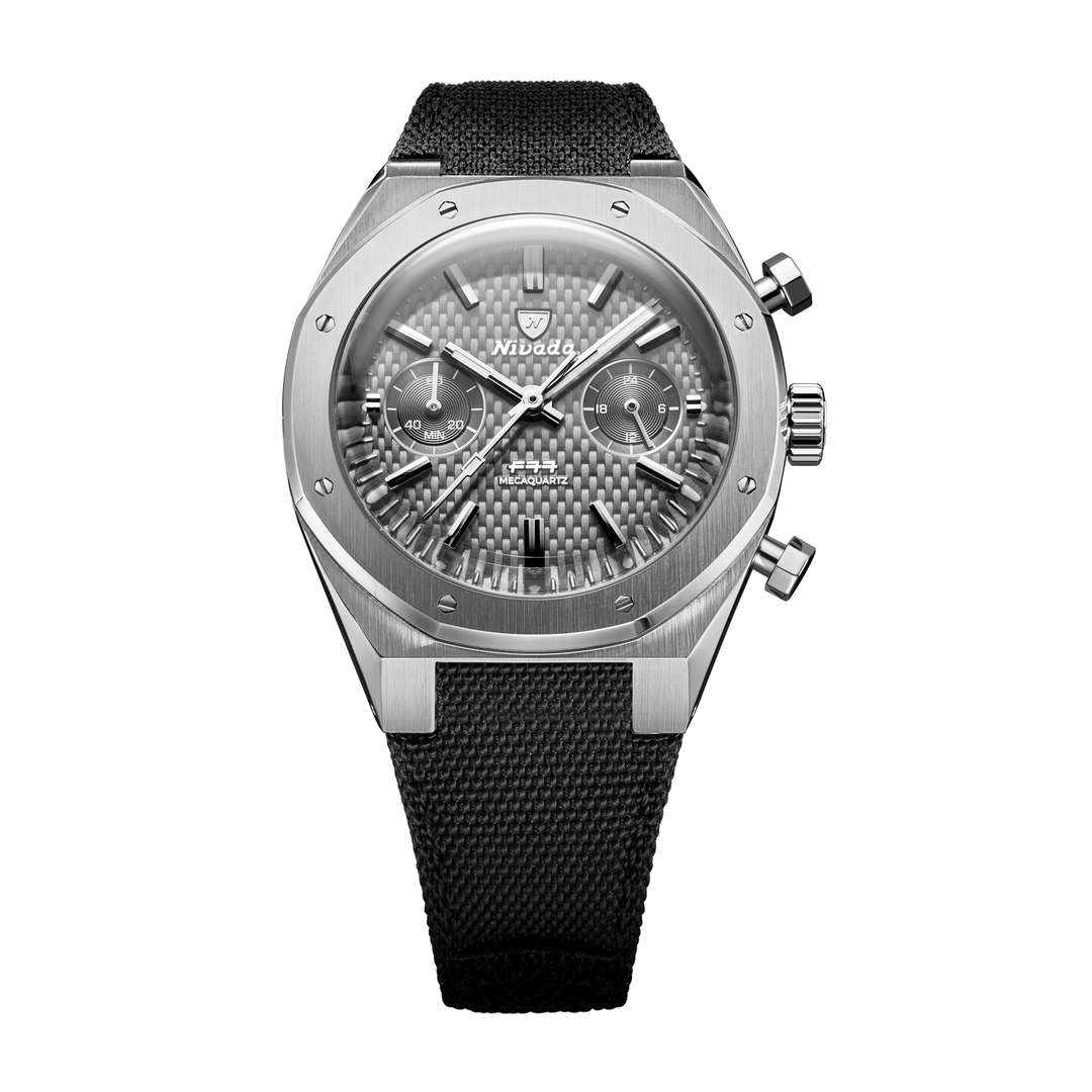 Nivada Grenchen F77 Chrono Mecaquartz Grey 38mm 68001Q77-BC - Textilarmband Klettverschluss