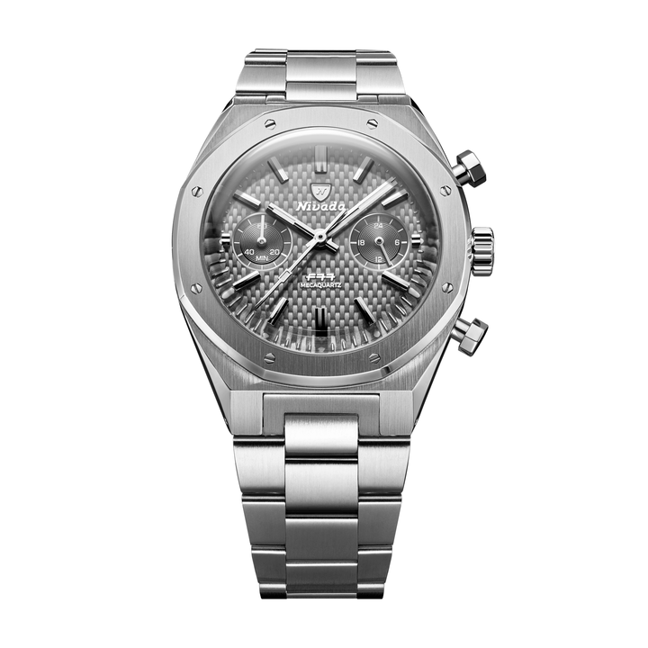 Nivada Grenchen F77 Chrono Mecaquartz Grey 38mm 68001Q77 - Edelstahlarmband