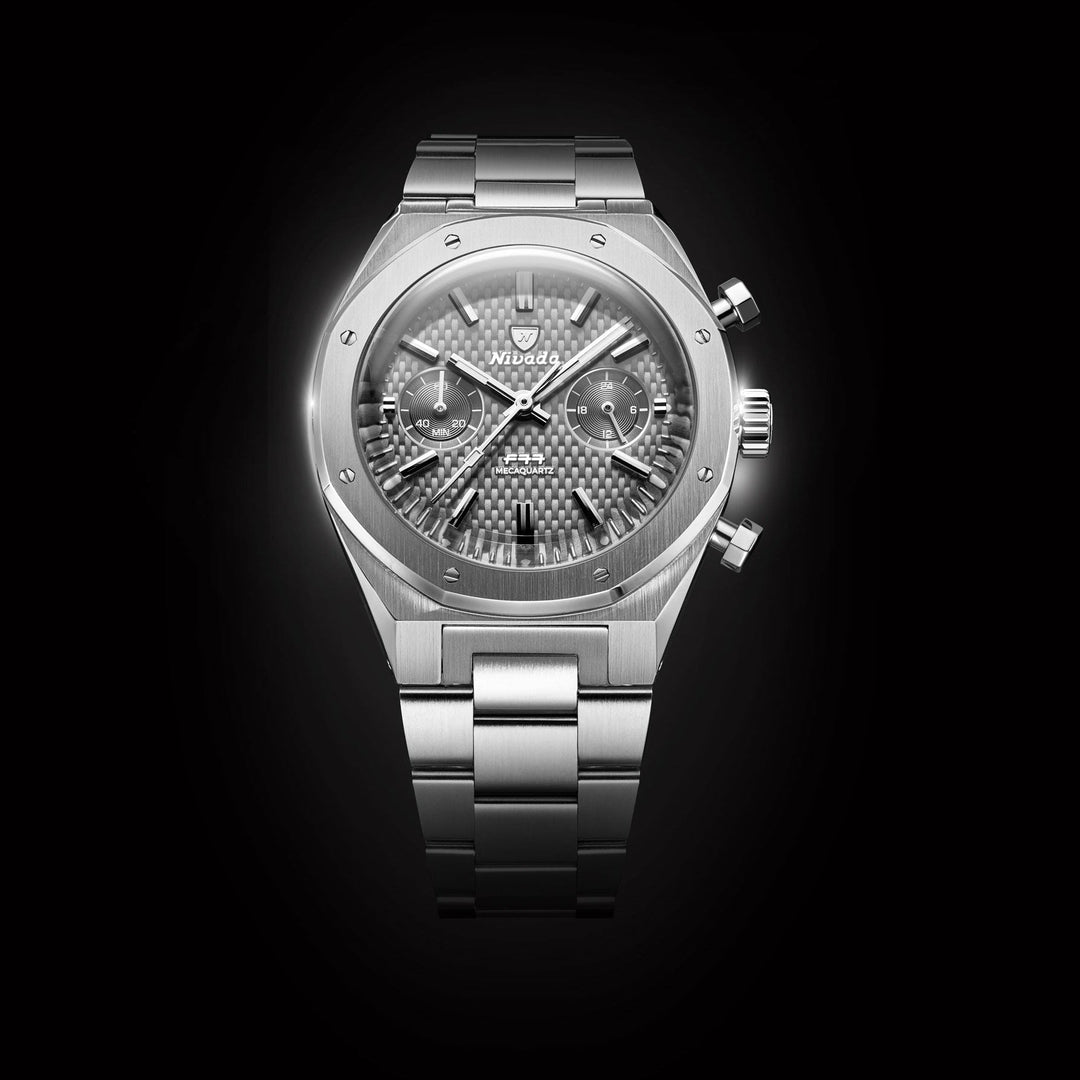 Nivada Grenchen F77 Chrono Mecaquartz Grey 38mm 68001Q77 - Frontansicht