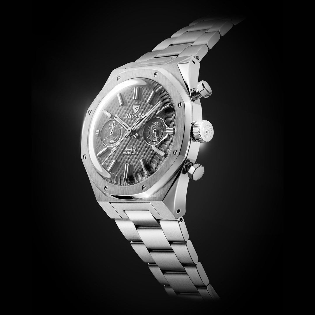 Nivada Grenchen F77 Chrono Mecaquartz Grey 38mm 68001Q77 - Gehäuse im Profil