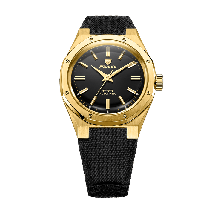 Nivada Grenchen F77 Gold MK2 38mm 68028A77-BC - Textilarmband Klettverschluss