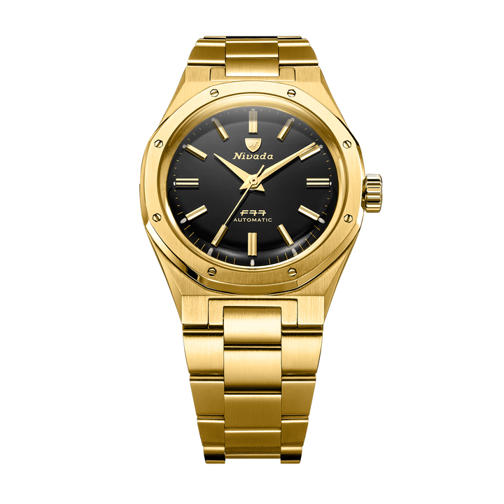 Nivada Grenchen F77 Gold MK2 38mm 68028A77 - Edelstahlarmband Gold