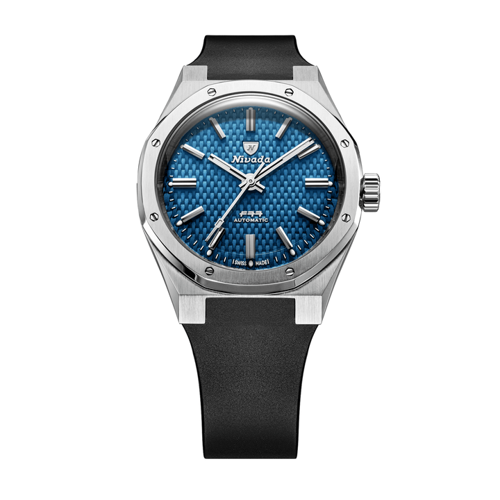 Nivada Grenchen F77 SST Blue MK2 38mm 68045A77-DR - Kautschukarmband Schwarz Ohne Datum
