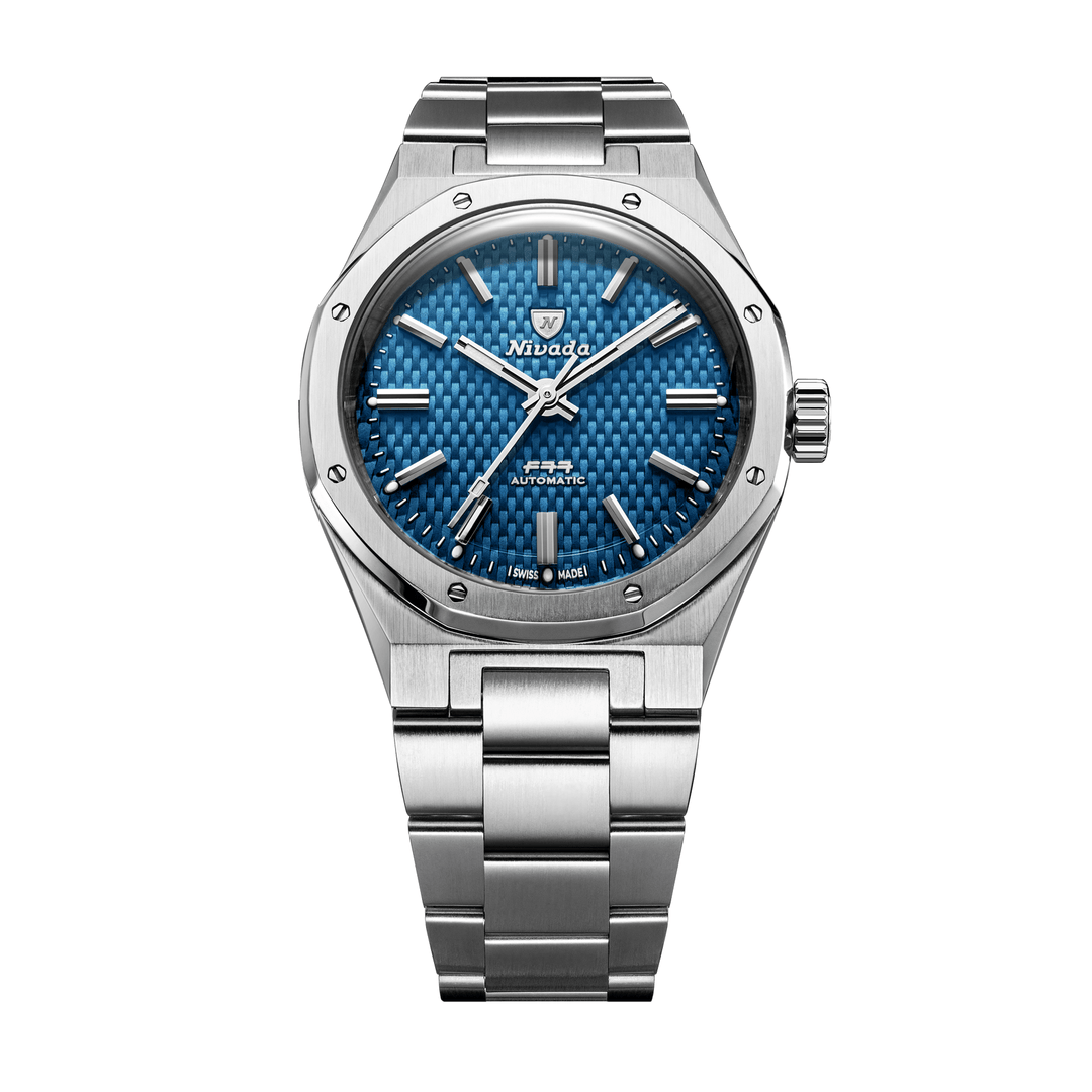 Nivada Grenchen F77 SST Blue MK2 38mm 68045A77 - Edelstahlarmband Ohne Datum