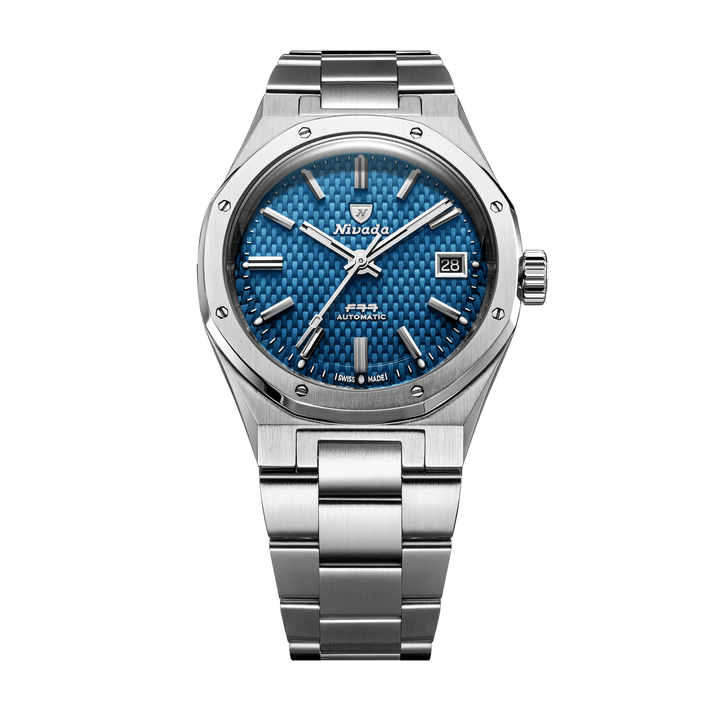 Nivada Grenchen F77 SST Blue MK2 38mm 69013A77 - Edelstahlarmband Mit Datum